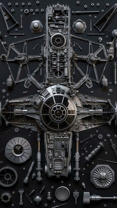 an image of a sci - fi space ship made out of metal parts and gears