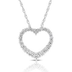 Diamonds, graduated in size, form the shape of a heart, making a lovely piece of jewelry perfect for every day wear. Elegant Heart Shaped Diamond Necklace With Prong Setting, Formal Heart Cut Necklace With Prong Setting, Wedding Heart Necklace In Prong Setting, Wedding Heart Necklace With Prong Setting, Heart-shaped Necklace With Prong Setting For Wedding, Wedding Heart Necklace With Diamond Accents And Round Cut, Elegant Heart Necklace With Prong Setting For Valentine's Day, Heart-shaped Wedding Necklace With Prong Setting, Elegant Prong-set Heart Necklace For Valentine's Day