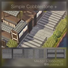 an image of a building with stairs and trees in the foreground, along with text that reads simple cobblestone +