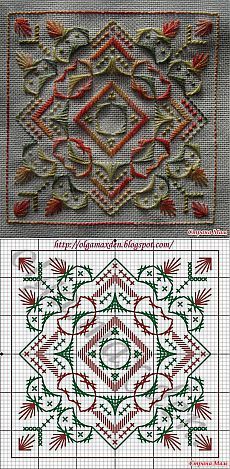 two pictures with different designs on them, one in red and the other in green