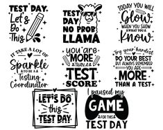 some type of lettering that says test day and do the same thing in different languages