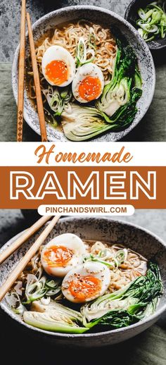 homemade ramen in a bowl with chopsticks on the side and an egg