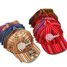 "Gifts for her, Gifts for him! Handmade cap in different combinations of these beautiful manta fabric. Embroidered PERU. Unisex Original Cap , Adjustable hat handmade with ethnic Peruvian Manta fabric (cotton). Main color: Variety Very good finished. Standard size. Adjustable Velcro covered with the same fabric. \"Peruvian Manta\" is a very soft cotton fabric designed with Inca's motifs. \"Peruvian Manta\" comes in different colors and variety of designs. There are several combinations of the pi Multicolor Cotton Snapback Baseball Cap, Multicolor Snapback Baseball Cap In Cotton, Cotton Festival Hat, One Size Fits Most, Adjustable Cotton Hat For Festival, Cotton Hat For Festival, One Size Fits Most, Traditional Adjustable Snapback Baseball Cap, Bohemian Baseball Cap With Curved Brim For Festivals, Bohemian Festival Baseball Cap With Curved Brim, Multicolor Curved Brim Baseball Cap For Festival