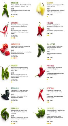 a menu with different types of peppers on it