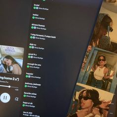 a computer screen with pictures of people on it and an mp3 player in the background