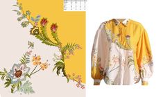 a yellow shirt with flowers on it next to an image of a flowered shirt