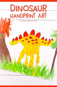 the dinosaur handprint art project is perfect for kids to learn how to draw and paint