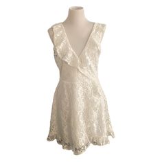 Sleeveless White Dress. It Cresses On The Chest And Has A Lace Pattern Throughout. Brand New! 32.99 Is The Original Price! Fitted Sleeveless Lace Sundress, Fitted Lace Sleeveless Sundress, Sleeveless Lace Mini Dress For Day Out, Sleeveless Lace Sundress, Sleeveless Lace Mini Dress For Brunch, Sleeveless Lace Sundress For Brunch, Chic Sleeveless Lace Sundress, Sleeveless Lace Dress For Brunch, Chic Lace Sleeveless Sundress