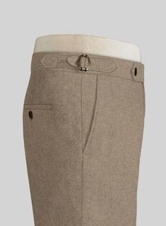 Businessmen who wear trousers daily may want a touch of style in their wardrobe our Light Weight Light Brown Highland Tweed Trousers will be the right pick for them. Crafted from wool, the stylish brown tweed will help you stay warm without bulking up layers of clothing.  Look Includes  Light Weight Light Brown Tweed Fabric  Cross Pocket  Forward 2 Pleats  Side Tabs (No Loops)- Arrow Shape  Bottom Cuff (1.5")  Two Welted Back Pockets on Trousers   Click 'Customize Now' to modify the look if needed.   Lining: Viscose, Dry Clean. Tailored Brown Pants For Winter, Business Brown Bottoms With Welt Pockets, Tweed Bottoms With Pockets For Work, Brown Formal Bottoms For Winter, Tailored Classic Brown Bottoms, Classic Tailored Brown Bottoms, Tailored Brown Bottoms With Belt Loops, Beige Wool Bottoms With Welt Pockets, Tweed Bottoms With Welt Pockets For Workwear