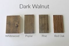 four different types of wood that are labeled in the same color and size, including whitewood, pine, red oak