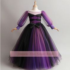 Cute Purple And Black Tulle Long Sleeve Flower Girl Dresses Brithday Party Princess First Communion Pageant Child Skirt W8-9.8 on Storenvy Black Tulle, Spring Festival, Princess Party, First Communion, Purple And Black, Custom Sizing, Flower Girl, Girls Dresses, Flower Girl Dresses