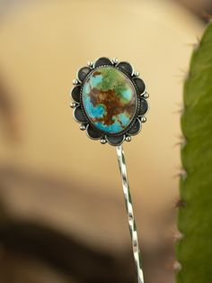 The Blanchard Hair Pin, 6-Hair Accessories-Calli Co., Turquoise and Silver Jewelry, Native American Handmade, Zuni Tribe, Navajo Tribe, Brock Texas Kingman Turquoise