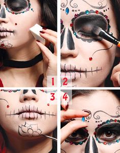 Maquillaje Halloween: Calavera mexicana foto Calavera Halloween, Halloween Makeup Sugar Skull, Dead Makeup, Den Mrtvých, Sugar Skull Makeup, Halloween Makeup Inspiration, Skull Makeup