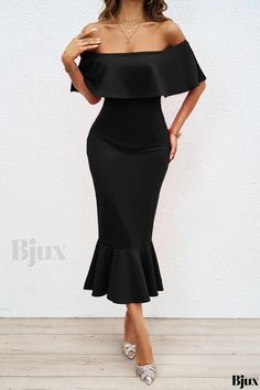 Bjux - Sexy Mermaid Silhouette Mid-Length Evening Gown Fishtail Dress Prom, Fishtail Dresses, Mermaid Midi Dress, Long Sleeved Dress, Japanese Dress, Fishtail Dress, Formal Party Dress, Midi Cocktail Dress, Urban Dresses