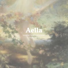 a painting with the words aelia in white on it and an image of a woman walking