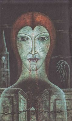 a drawing of a woman with blood on her face