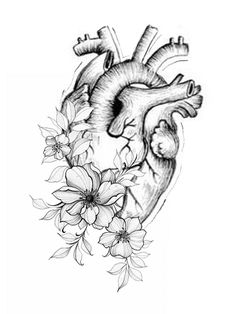 a drawing of a heart with flowers on it