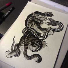 Tiger And Snake Tattoo, Backpack Tattoo, Traditional Back Tattoo, Nautical Tattoo Sleeve, Gang Tattoos, Optical Illusion Tattoos, Illusion Tattoos, Tattoo Tiger, Cobra Tattoo