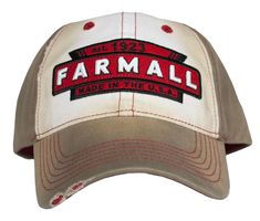 PRICES MAY VARY. Introducing the McCormick Farmall baseball cap, adorned with a distinct Farmall logo patch on a 6-panel twill backdrop. The hat’s white front, emphasized by red contrast stitching, effortlessly combines nostalgia with contemporary flair, making it a timeless accessory. Prioritizing comfort and longevity, the hat is crafted from a blend of 65% cotton and 35% polyester. Its unstructured front and low-profile crown are designed for a snug fit, while the adjustable feature guarantee Distressed Curved Bill Hat For Baseball Season, Distressed Brown Cotton Baseball Cap, Distressed Brown Baseball Cap, Women's Caps, Farmall Tractors, Cap Fashion, Tea Stains, Panel Hat, Bag Clips