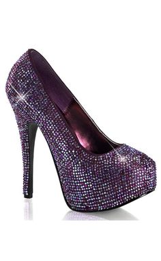 TEEZE-06R Purple Satin-Iridescent Rhinestone Heels-Bordello-Tragic Beautiful Rhinestone Shoe, Attitude Clothing, Glitz And Glamour, Rhinestone Shoes, Rhinestone Heels, Purple Rhinestone, Purple Satin, Purple, Heels