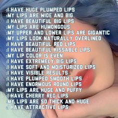 a close up of a person's face with blue hair and text on it