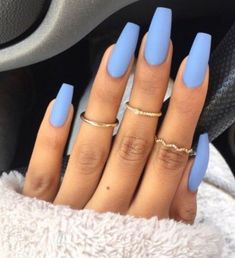 Nails And Rings, Blue Matte Nails, Matte Nail Art, Matte Nail Polish, Acrylic Nails Coffin, Pretty Acrylic Nails, Nail Arts, Best Acrylic Nails, Matte Nails