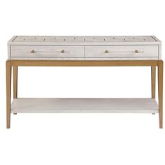 a white wooden table with two drawers