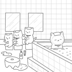 an image of cats in the bathroom coloring page