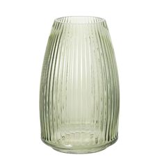 an empty glass vase on a white background