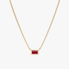 Yellow Gold Baguette Ruby Necklace Collage Items, Necklace Stack, Ruby Birthstone, Handmade Fine Jewelry, Solid Gold Chains, Red Necklace, Ruby Necklace, Red Gemstones, Elegant Necklace