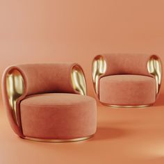 two pink chairs with gold accents on an orange background