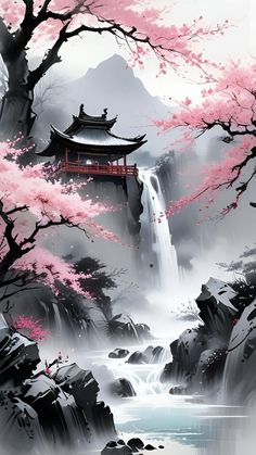 Beautiful Nature Photos, Japanese Cherry Tree, Japanese Pop Art, Pretty Views, Eyes Artwork, Dreamy Artwork, Japanese Art Prints, Japanese Landscape, Cool Wallpapers Art