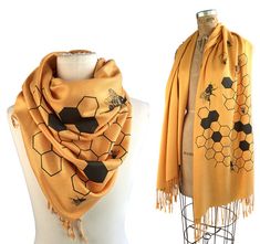 Honeybee scarf. Large Beehive Oh Honey Pashmina. by Cyberoptix Honeycomb Scarf, Bee Outfit, Oh Honey, Bee Dress, Bee Inspired, Bee Jewelry, Social Behavior, Bee Gifts, Honey Bees