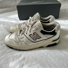 Used. Fair Condition. Men’s Size 7. Will Be Shipped With Original Box. New Balance 550 Cream Black, New Balance 550 Cream, Street Racing, White Men, Black Sea, New Balance Shoes, Hummel Sneaker, New Balance Sneaker, Sea Salt