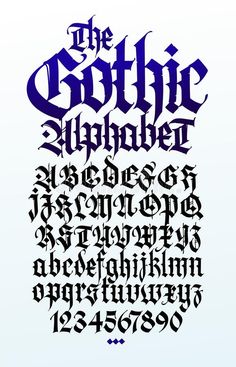 the gothic alphabet is shown in blue and black