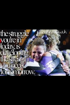 two women hugging each other with a quote on the back ground that says, the struggle you're in today is developing strength