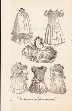 Vintage Kidswear, Edwardian Fashion Plates, Gaun Abad Pertengahan, Vintage Vogue Sewing Patterns, Victorian Ladies, Victorian Dolls