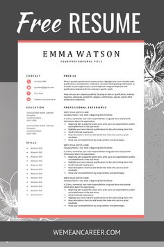 a professional resume template with flowers on the side and an orange border in the middle