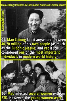 two pictures with the same caption in different languages, and one has an image of mao