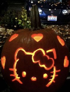 a hello kitty pumpkin carved to look like it has been carved