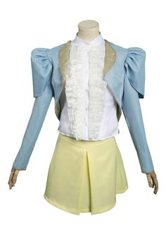 a female mannequin wearing a white shirt and yellow skirt