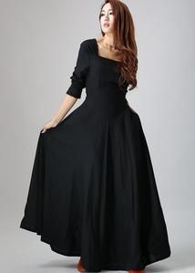 Maxi Black Linen Dress - LBD with Full Flared Skirt - Perfect Christma – XiaoLizi Full Flared Skirt, Prom Skirt, Black Linen Dress, Long Linen Dress, Custom Dress, Autumn Dress, Linen Maxi Dress, Prom Dresses Long With Sleeves, Womens Black Dress