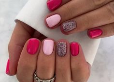 Valentines Day Nails Easy Short, Summer Gelish Nails 2023, Short Nails For February 2025, Blue Nails Bridesmaid, Gel Manicure With Glitter, Gradient Valentines Nails, Valentines Nails No Design, Valentines Day Nails Plain Colors, Short Classy Nail Ideas