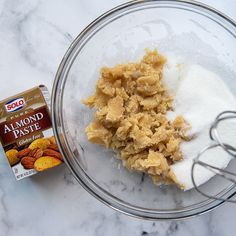 ingredients for almond paste in a glass bowl