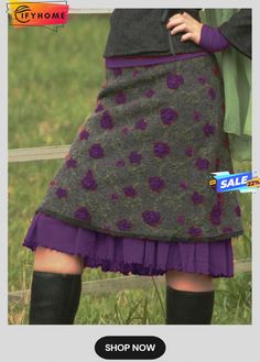 Women Multicolor Floral Woollen Mini Skirt Multicolor Winter Skirt, Casual Purple Mini Skirt For Fall, Casual Purple Skirt For Winter, Bohemian Knee-length Skirt For Fall, Casual Purple Skirt For Fall, Fall Purple Midi Skirt, Casual Knee-length Purple Skirt, Casual Purple Knee-length Skirt, Chiffon Skirts