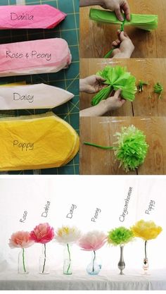 the process of making tissue flowers is shown