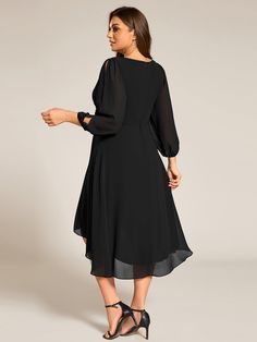 Enhance your wedding guest look with our Plus Size Flowy Long Sleeves V-Neck Waist Applique Midi Chiffon Dress. This dress features a flattering V-neckline and flowy long sleeves for an effortlessly elegant appearance. The delicate waist applique accentuates your figure, while the soft chiffon fabric ensures comfort. Perfect for weddings or any formal occasion, this dress offers a harmonious blend of style and grace. Fit: Please refer to size chart. Length: Midi. Sleeve Style: Long sleeves. Clos Elegant Entrance, Midi Wedding Guest Dress, Burnt Orange Dress, Chiffon Midi Dress, Wedding Guest Looks, Ever Pretty, Sophisticated Dress, Guest Dress, Style And Grace