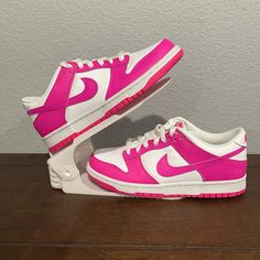 New Sneakers, Never Worn, White/Laser Fuchsia Nike Dunk Sneakers. Boys Size 7y, Fits Women Size 8/8.5z. Fits Women, New Sneakers, Nike Dunk Low, Low Sneakers, Kids Nike, Dunk Low, Kids Sneakers, Nike Dunk, Nike Dunks