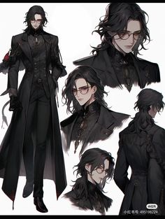 an anime character with long black hair and glasses, wearing a coat over his shoulders