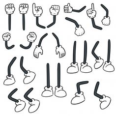 cartoon hand gestures drawn in black and white on a white background with clippings